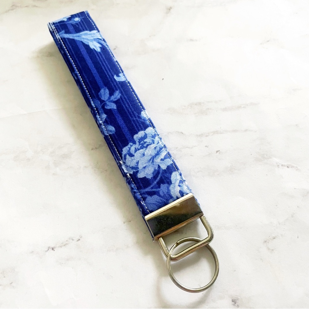 Blue Floral Wristlet Keychain